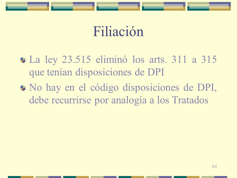 Filiación La ley eliminó los arts. 311 a 315 que tenían disposiciones de DPI.