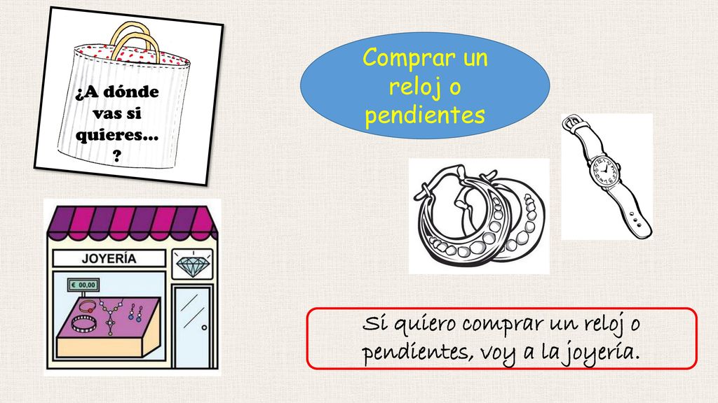Si quiero comprar un reloj o pendientes, voy a la joyería.