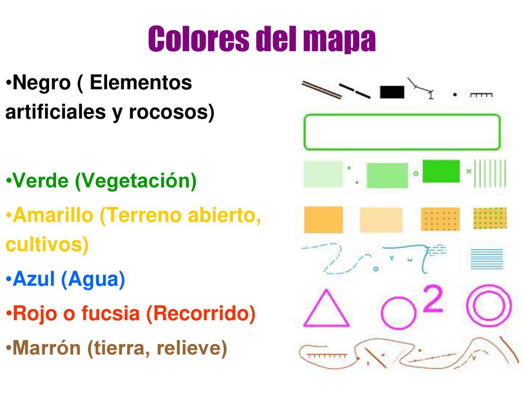 Colores del mapa Negro ( Elementos artificiales y rocosos)