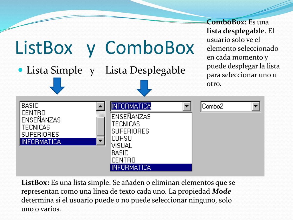 ListBox y ComboBox Lista Simple y Lista Desplegable