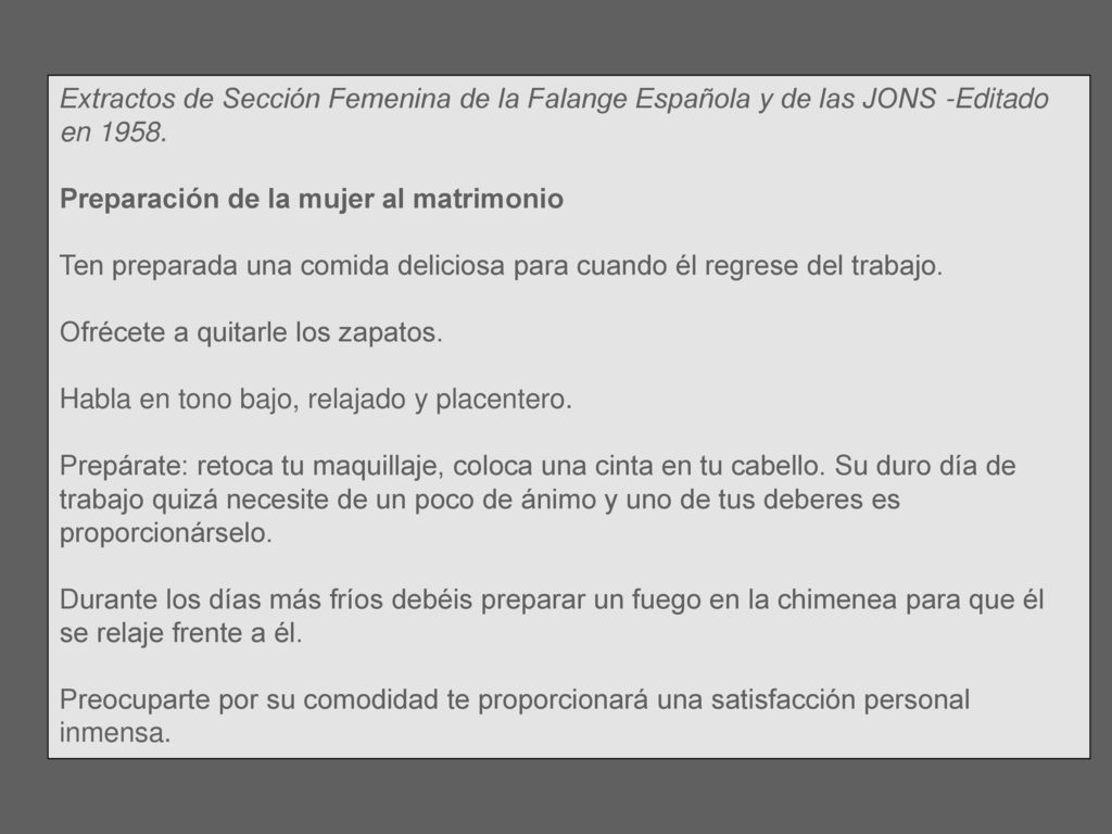 Extractos de Sección Femenina de la Falange Española y de las JONS -Editado en 1958.