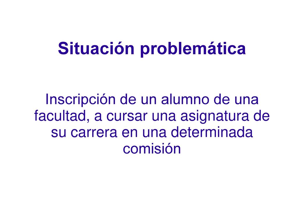 Situación problemática Inscripción de un alumno de una facultad, a cursar una asignatura de su carrera en una determinada comisión