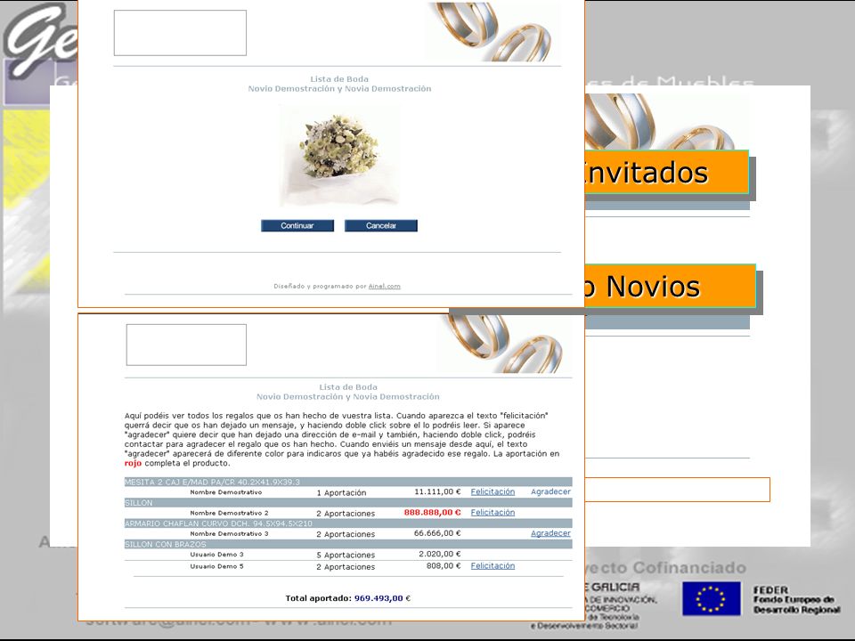 Personalización de la lista de bodas.