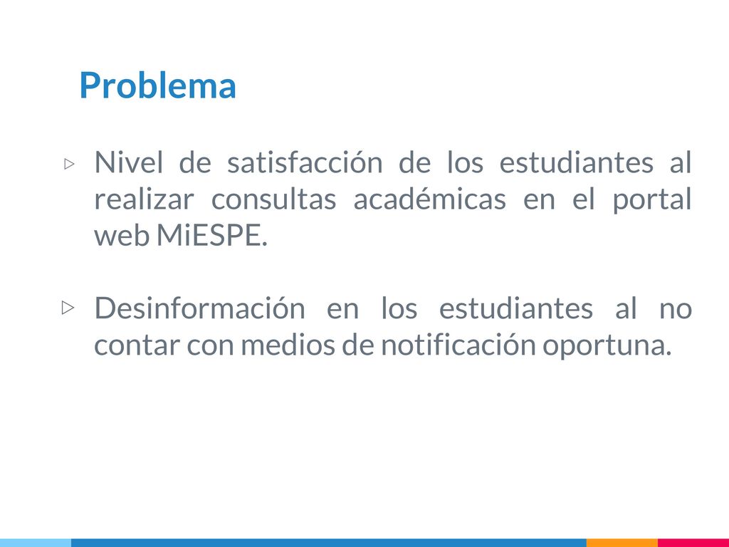 Problema Nivel de satisfacción de los estudiantes al realizar consultas académicas en el portal web MiESPE.