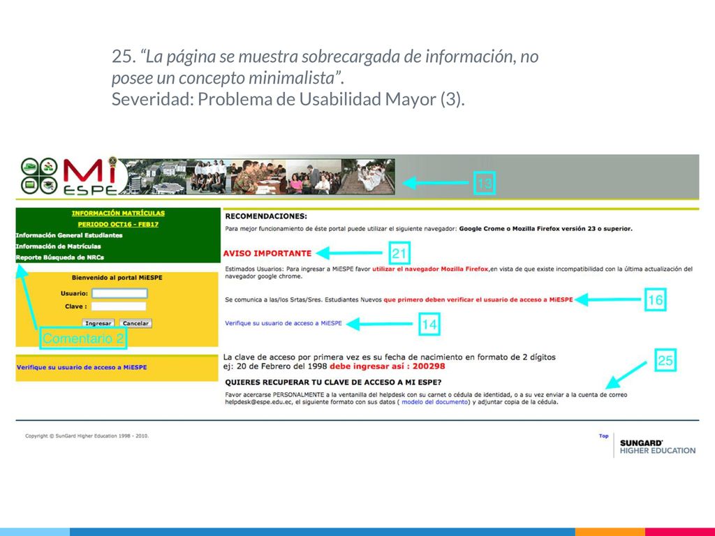 25. La página se muestra sobrecargada de información, no posee un concepto minimalista .