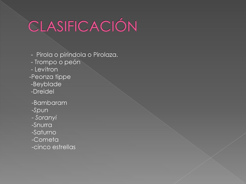 CLASIFICACIÓN - Pirola o pirindola o Pirolaza. - Trompo o peón