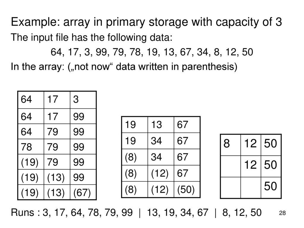 Example: array in primary storage with capacity of 3