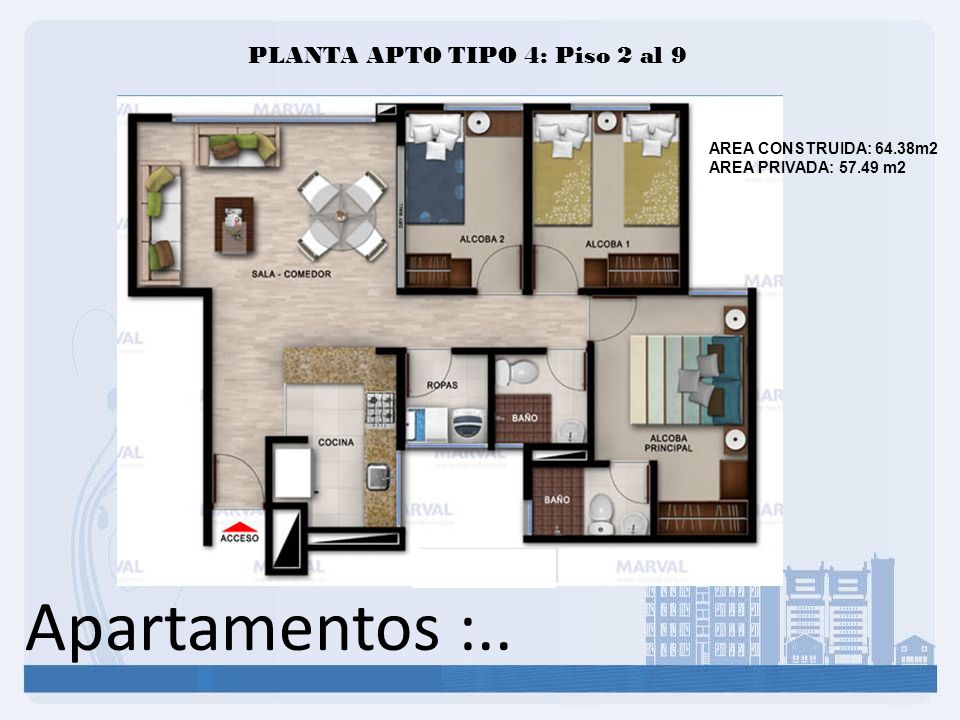 Apartamentos :.. PLANTA APTO TIPO 4: Piso 2 al 9
