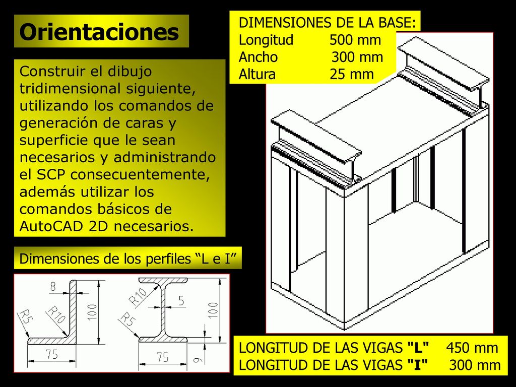 Orientaciones DIMENSIONES DE LA BASE: Longitud 500 mm Ancho 300 mm