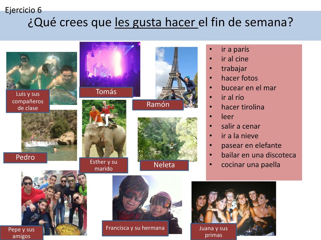 ¿Qué crees que les gusta hacer el fin de semana