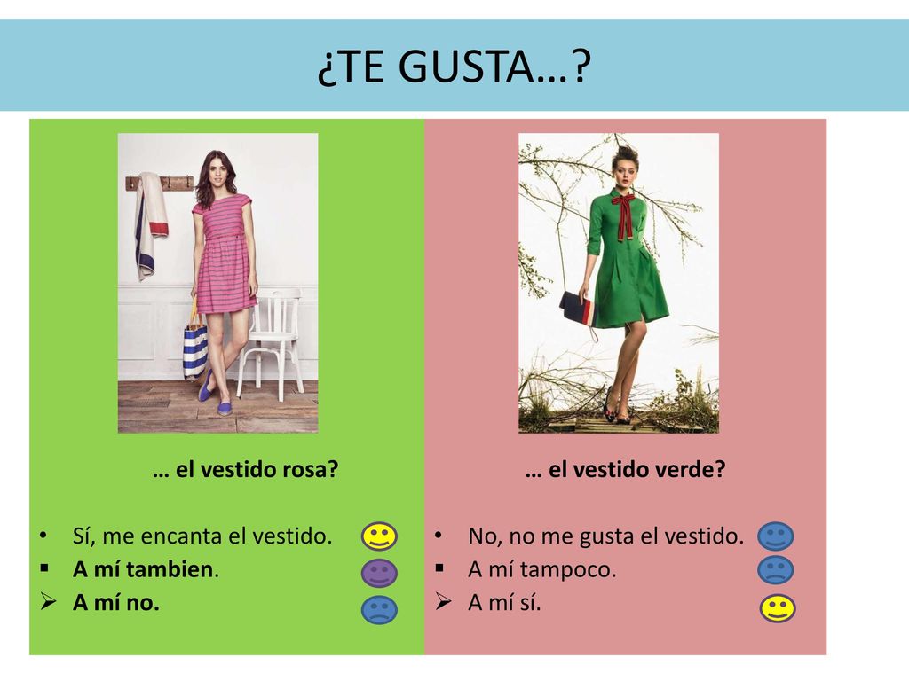 ¿TE GUSTA… … el vestido rosa Sí, me encanta el vestido.
