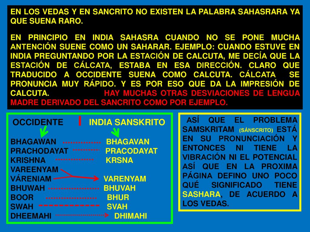EN LOS VEDAS Y EN SANCRITO NO EXISTEN LA PALABRA SAHASRARA YA QUE SUENA RARO.