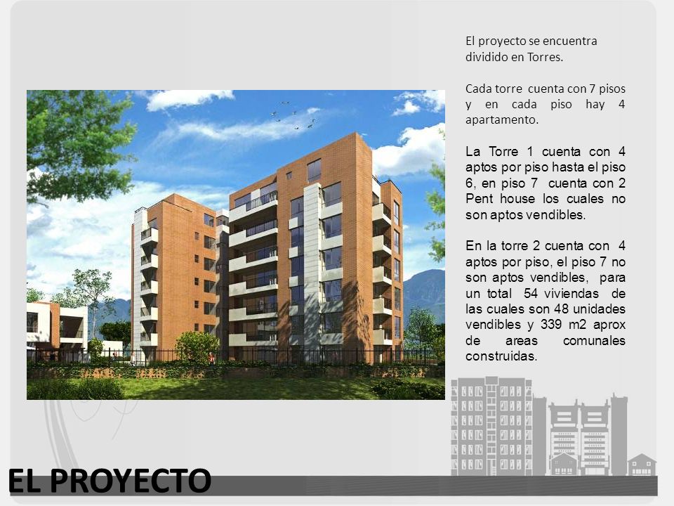 EL PROYECTO El proyecto se encuentra dividido en Torres.