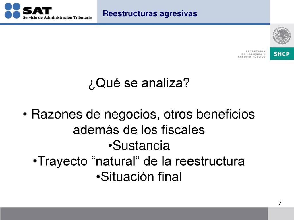 Razones de negocios, otros beneficios además de los fiscales Sustancia