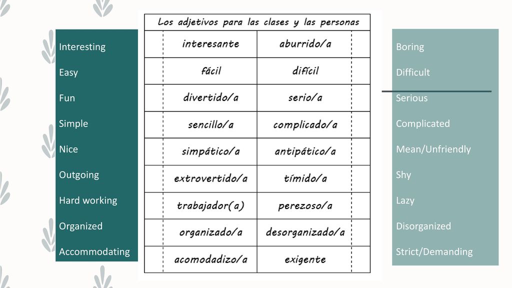 Interesting Easy. Fun. Simple. Nice. Outgoing. Hard working. Organized. Accommodating. Boring.