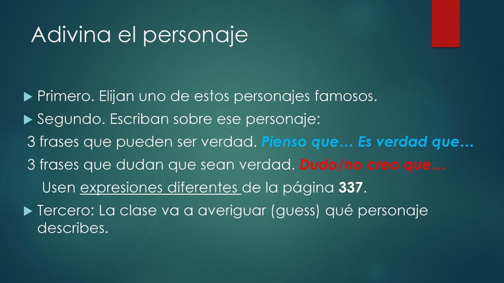 Adivina el personaje Primero. Elijan uno de estos personajes famosos.