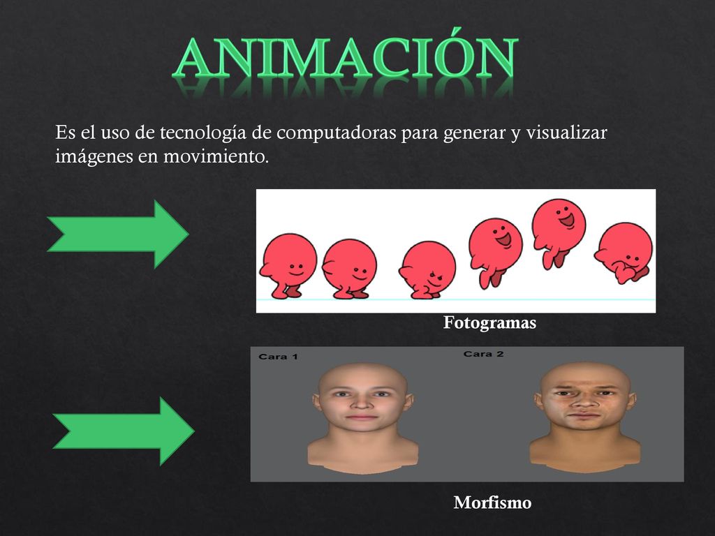 Animación Es el uso de tecnología de computadoras para generar y visualizar imágenes en movimiento.