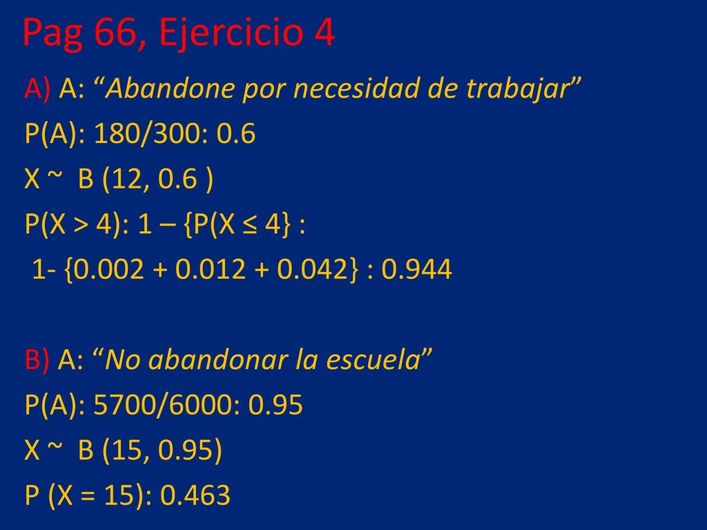 Pag 66, Ejercicio 4 A) A: Abandone por necesidad de trabajar