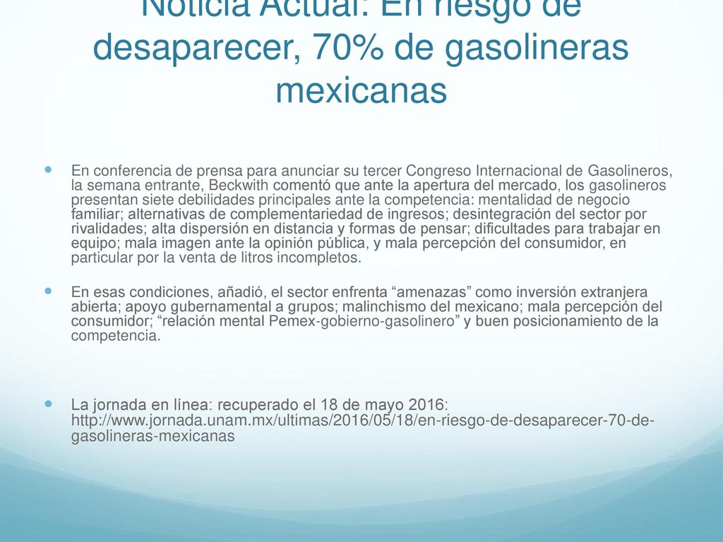 Noticia Actual: En riesgo de desaparecer, 70% de gasolineras mexicanas