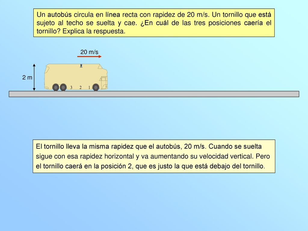 Un autobús circula en línea recta con rapidez de 20 m/s