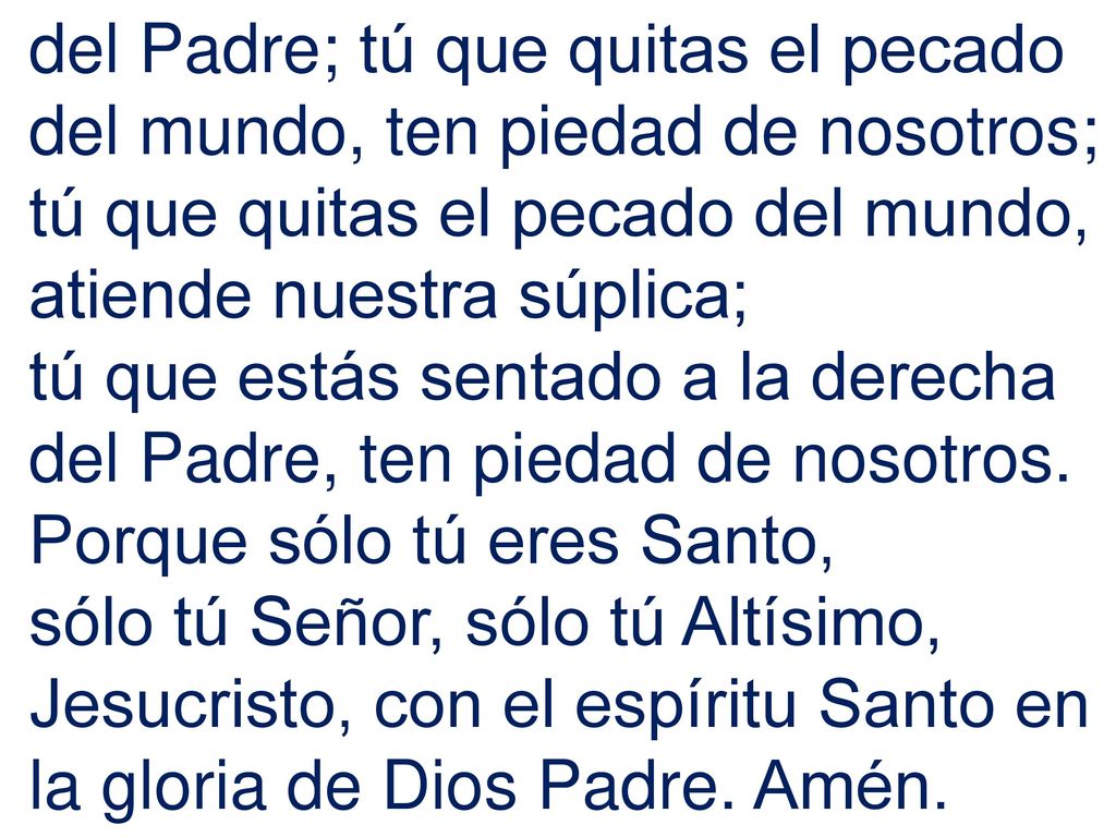 del Padre; tú que quitas el pecado del mundo, ten piedad de nosotros;