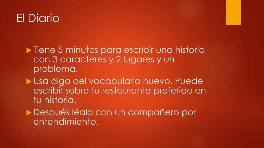 El Diario Tiene 5 minutos para escribir una historia con 3 caracteres y 2 lugares y un problema.