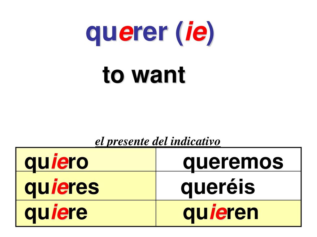 querer (ie) to want quiero queremos quieres queréis quiere quieren