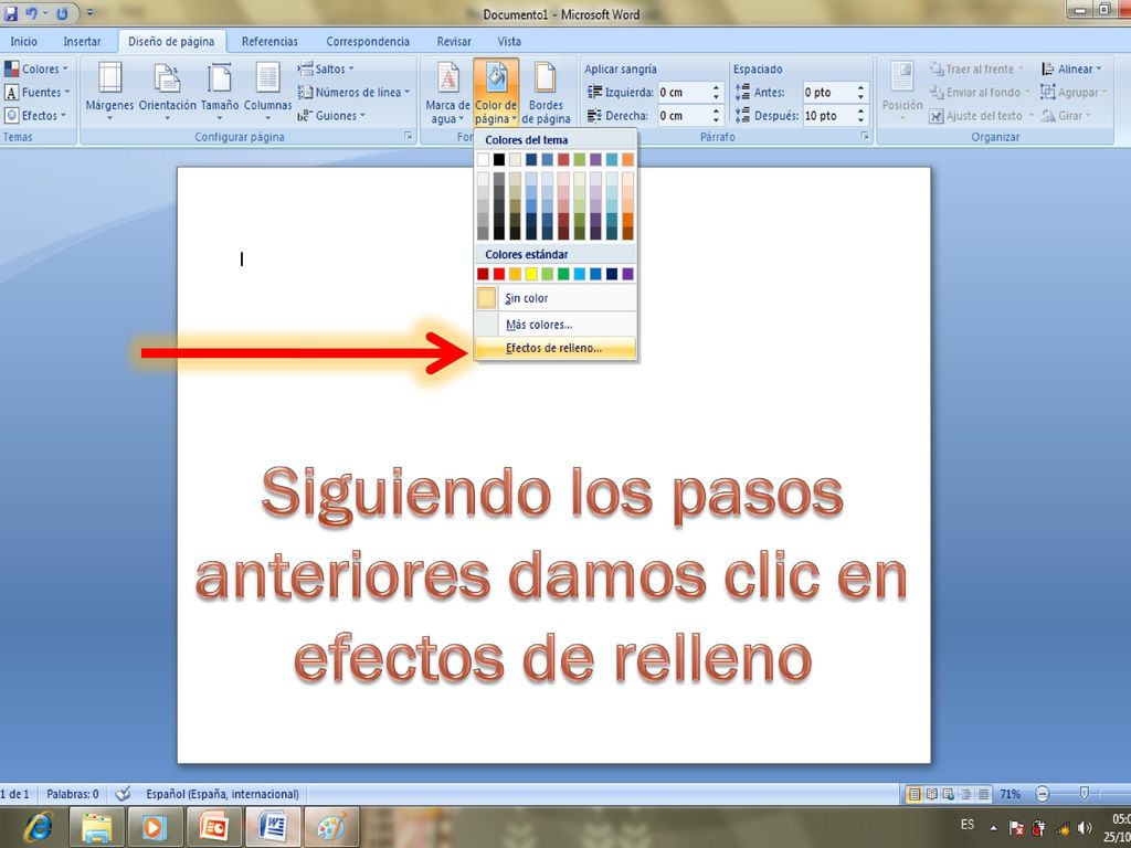 Siguiendo los pasos anteriores damos clic en efectos de relleno