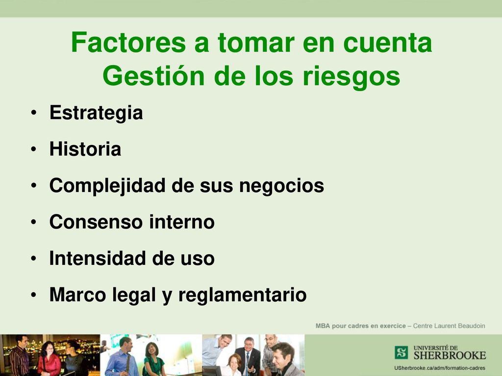 Factores a tomar en cuenta Gestión de los riesgos