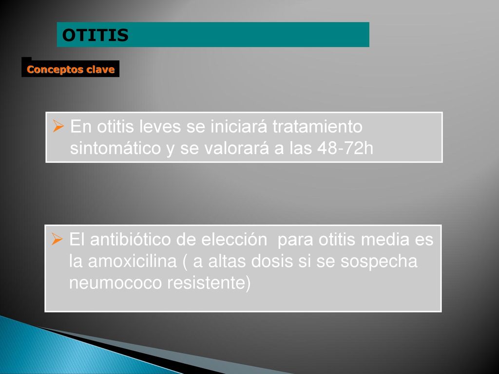 OTITIS Conceptos clave. En otitis leves se iniciará tratamiento sintomático y se valorará a las 48-72h.