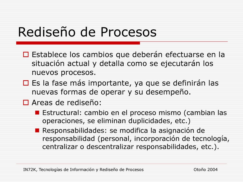 IN72K, Tecnologías de Información y Rediseño de Procesos Otoño 2004