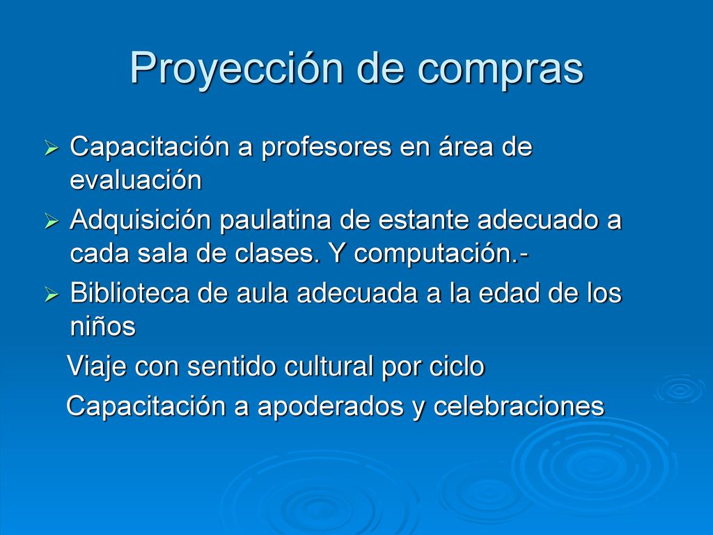 Proyección de compras Capacitación a profesores en área de evaluación