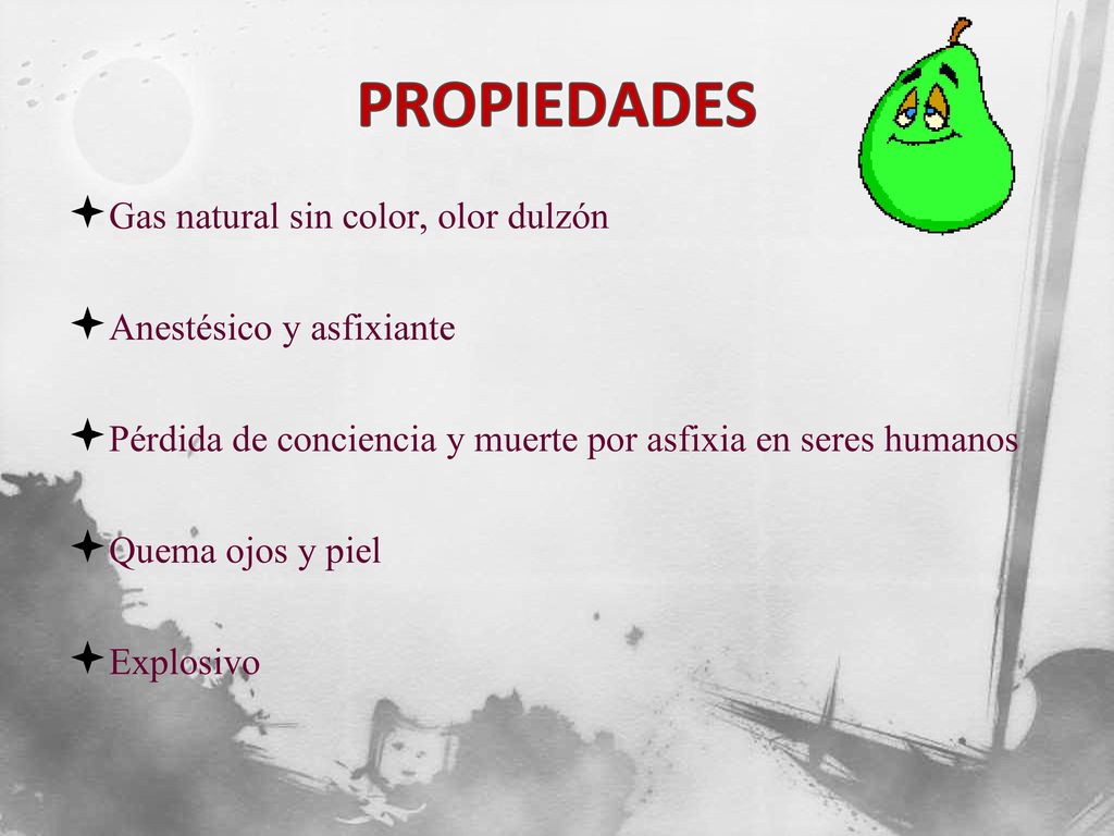 PROPIEDADES Gas natural sin color, olor dulzón Anestésico y asfixiante