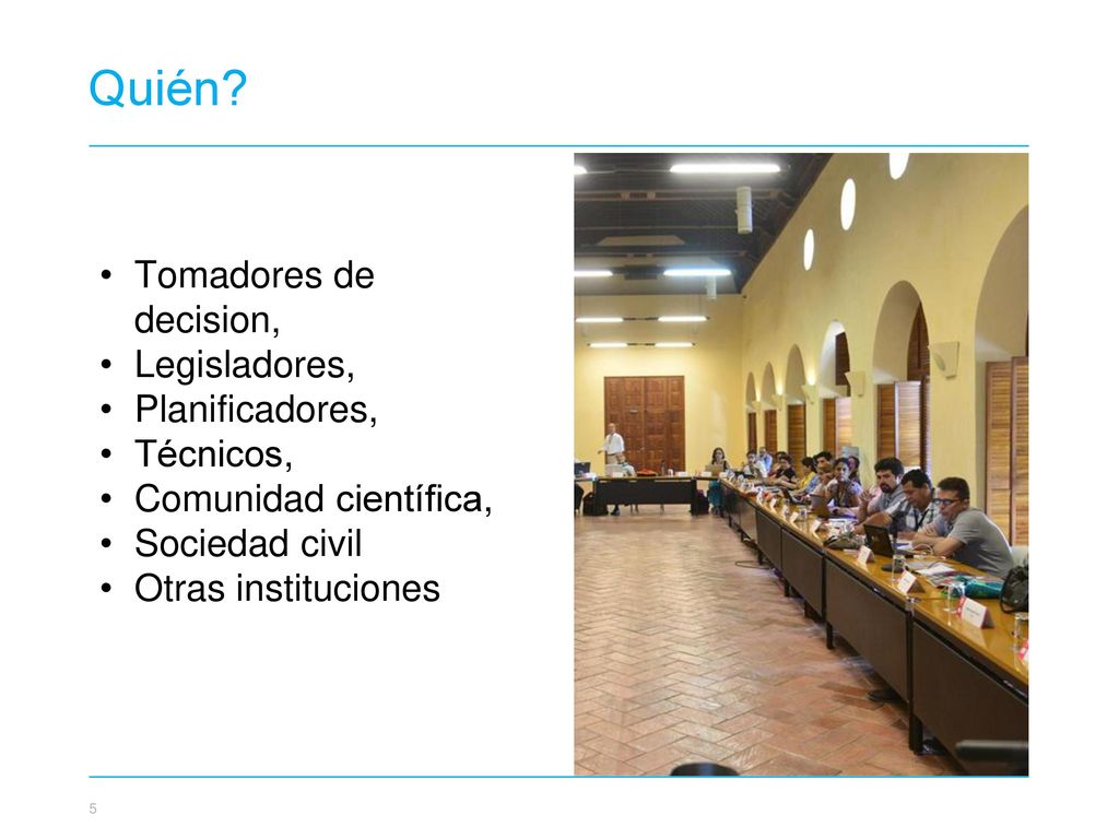 Quién Tomadores de decision, Legisladores, Planificadores, Técnicos,