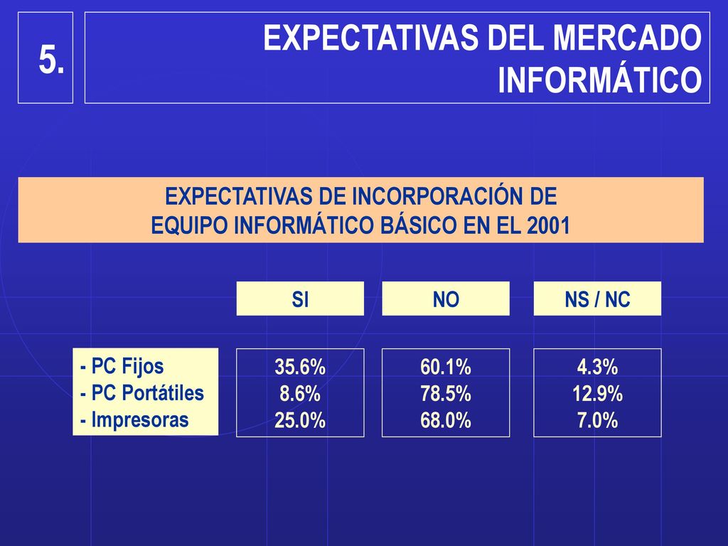 EXPECTATIVAS DE INCORPORACIÓN DE EQUIPO INFORMÁTICO BÁSICO EN EL 2001