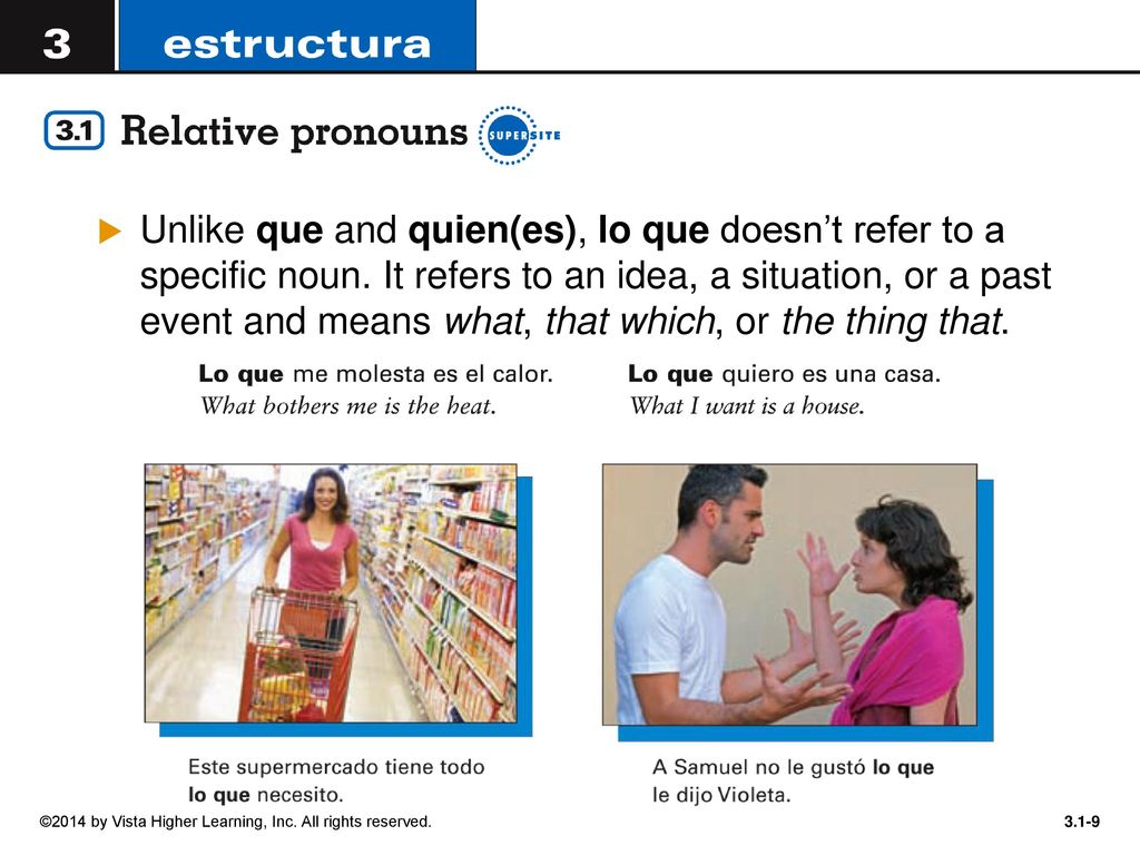 Unlike que and quien(es), lo que doesn’t refer to a specific noun