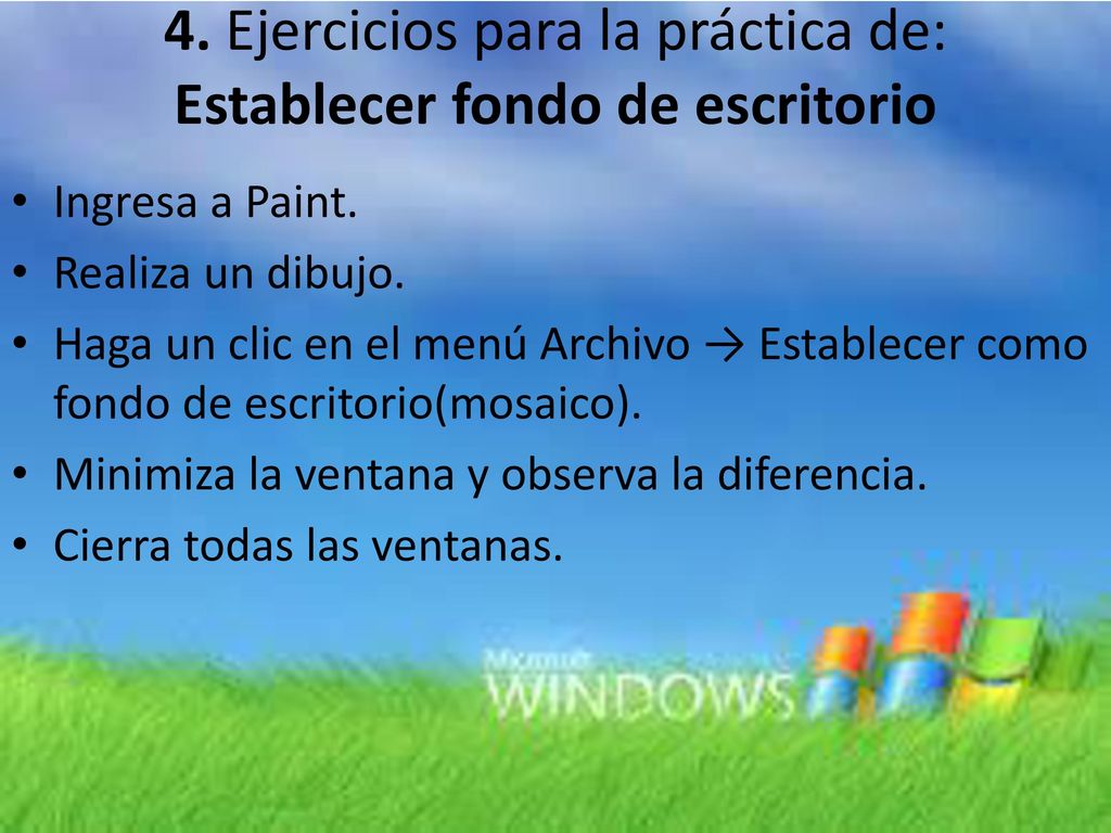 4. Ejercicios para la práctica de: Establecer fondo de escritorio