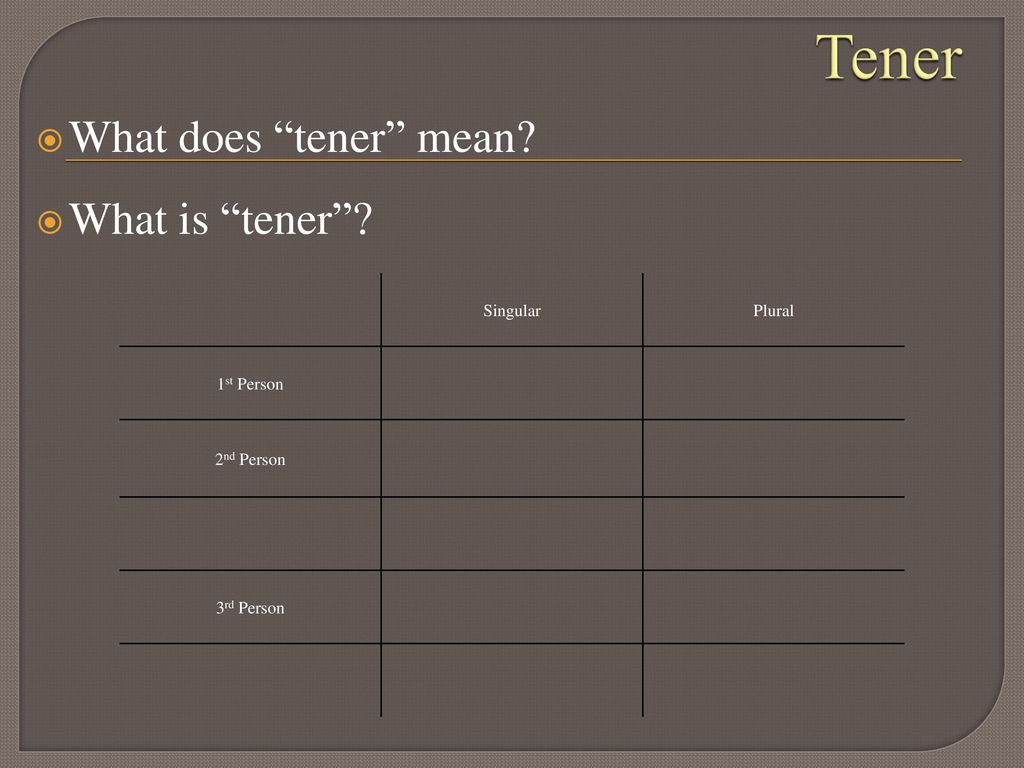 Tener What does tener mean What is tener Singular Plural
