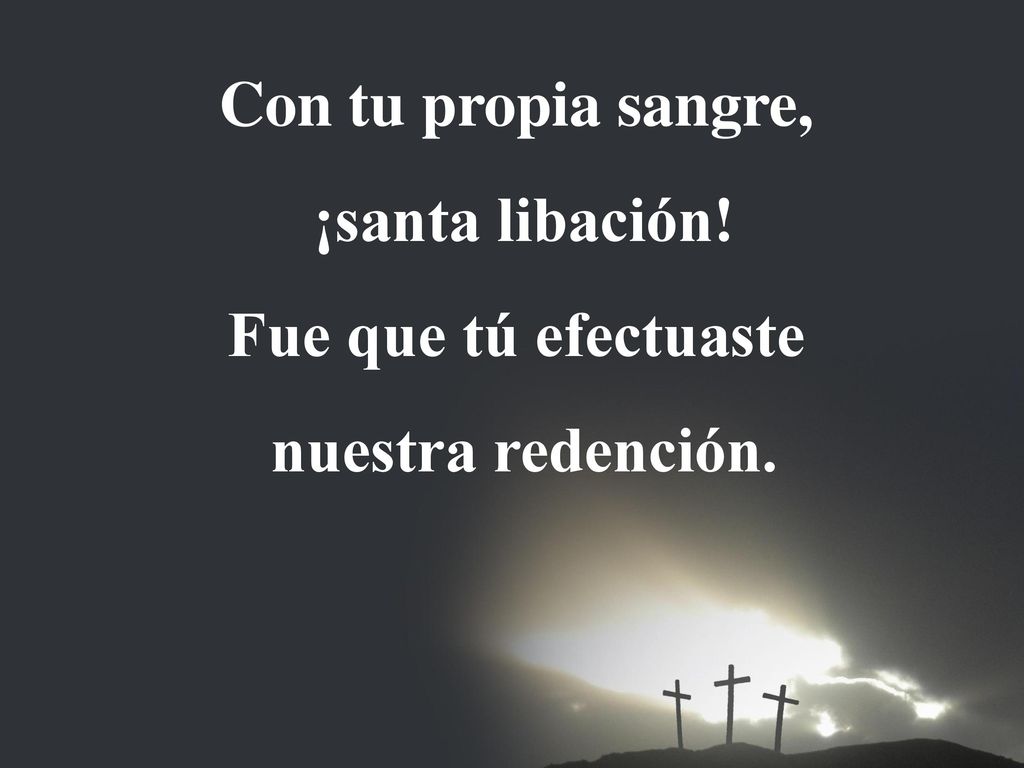 Con tu propia sangre, ¡santa libación! Fue que tú efectuaste nuestra redención.