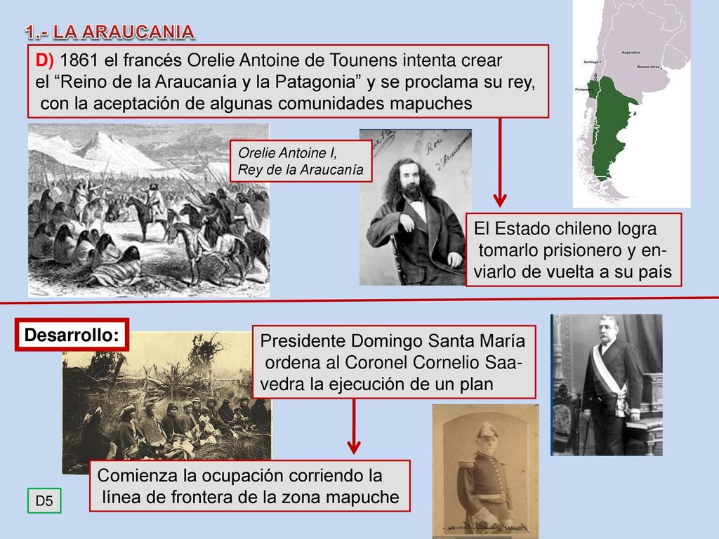 D) 1861 el francés Orelie Antoine de Tounens intenta crear