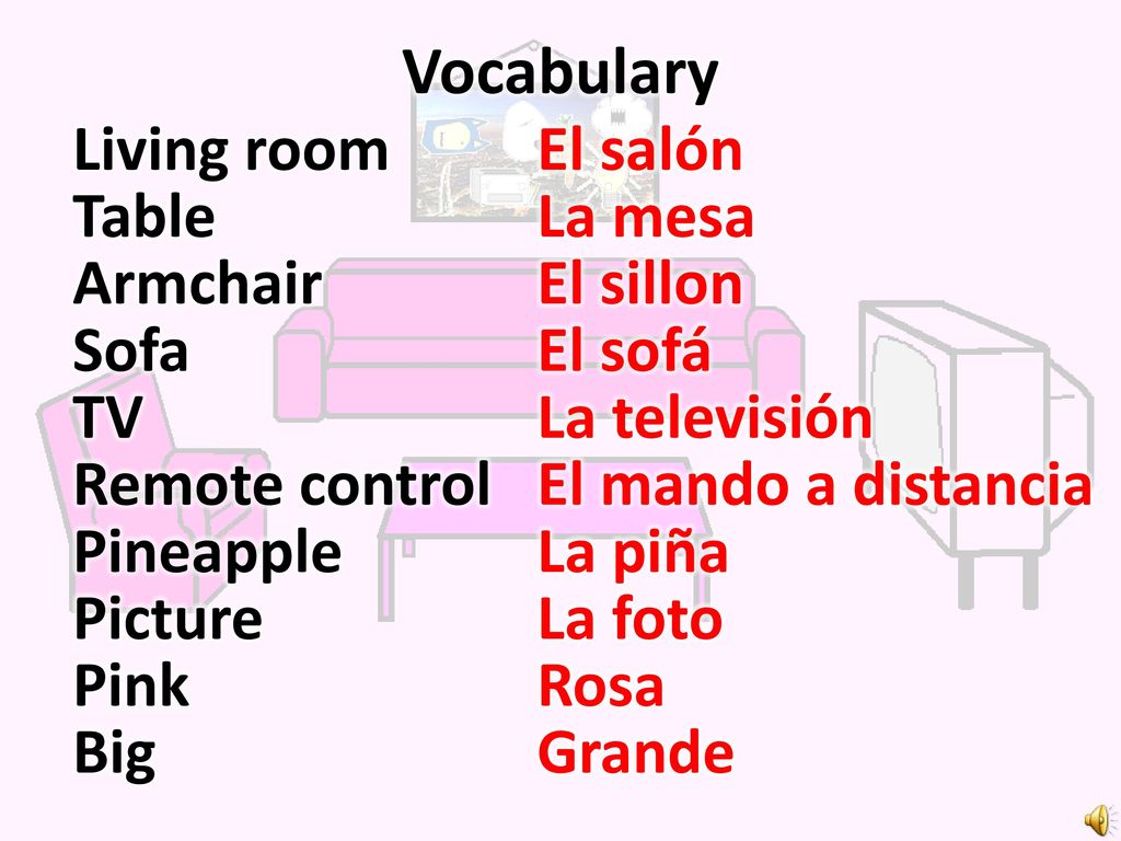 Vocabulary Living room Table Armchair Sofa TV Remote control Pineapple