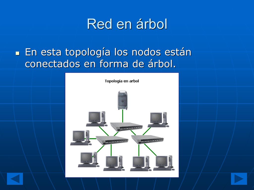 Red en árbol En esta topología los nodos están conectados en forma de árbol.