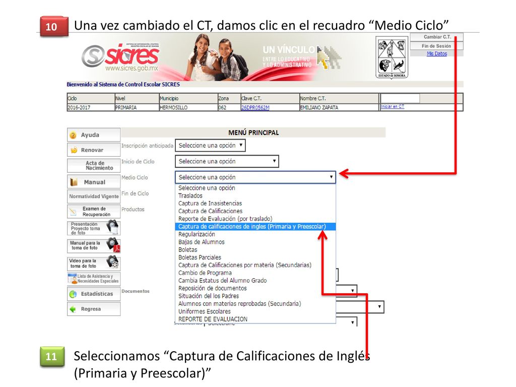 Una vez cambiado el CT, damos clic en el recuadro Medio Ciclo
