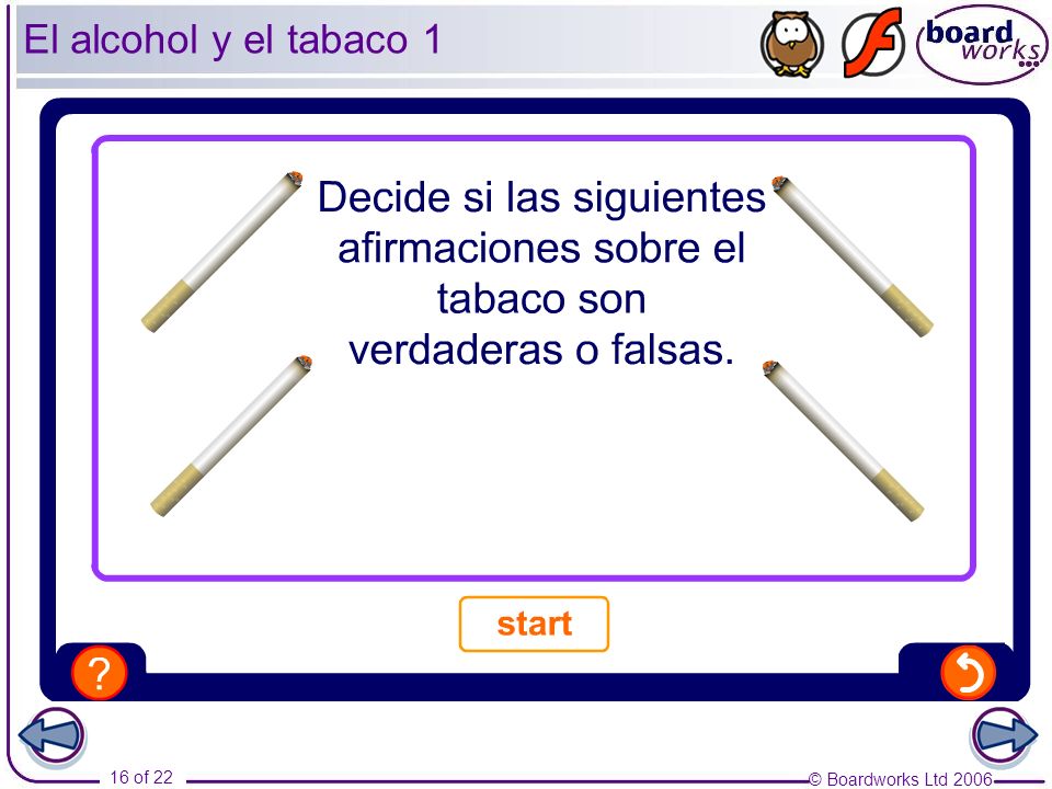 El alcohol y el tabaco 1 This is a more advanced activity, suitable for higher-ability students. Vocabulary: