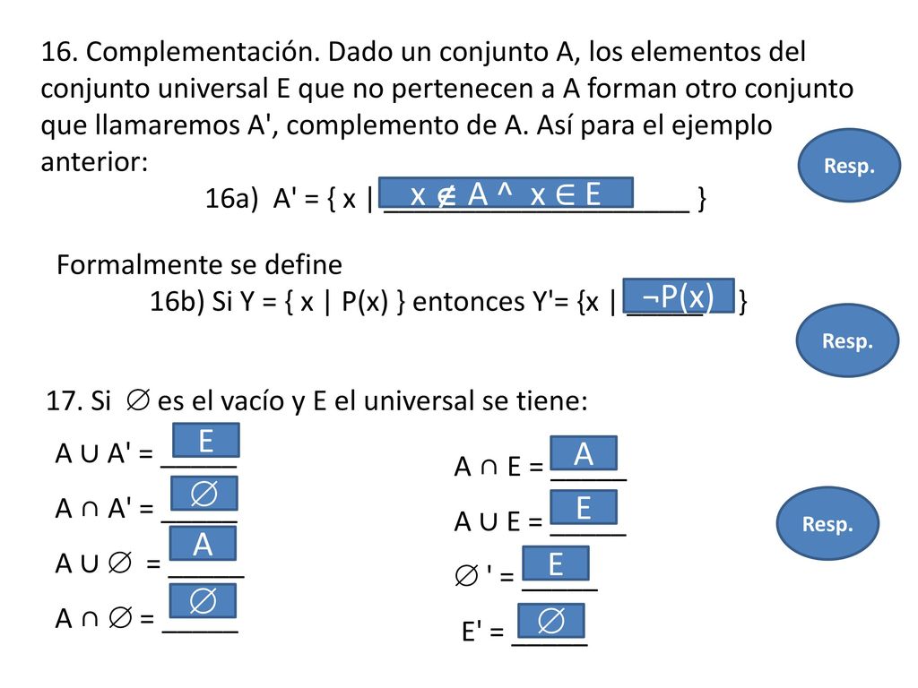 x  A ^ x ∈ E ¬P(x) ^ E A  E A E  