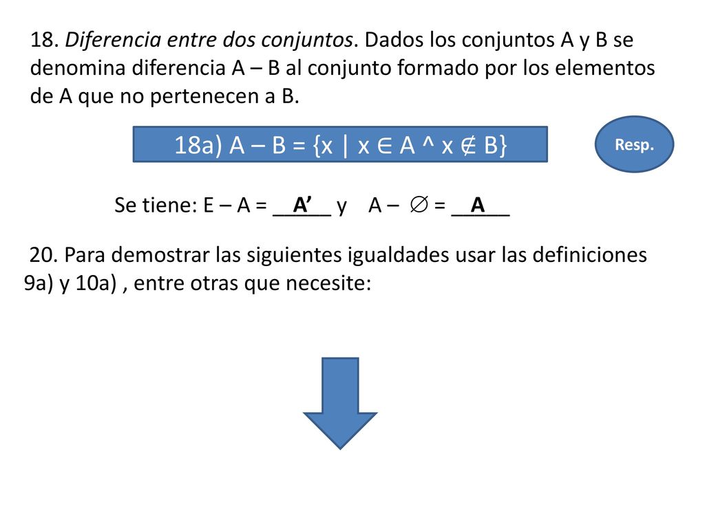 Se tiene: E – A = _____ y A –  = _____