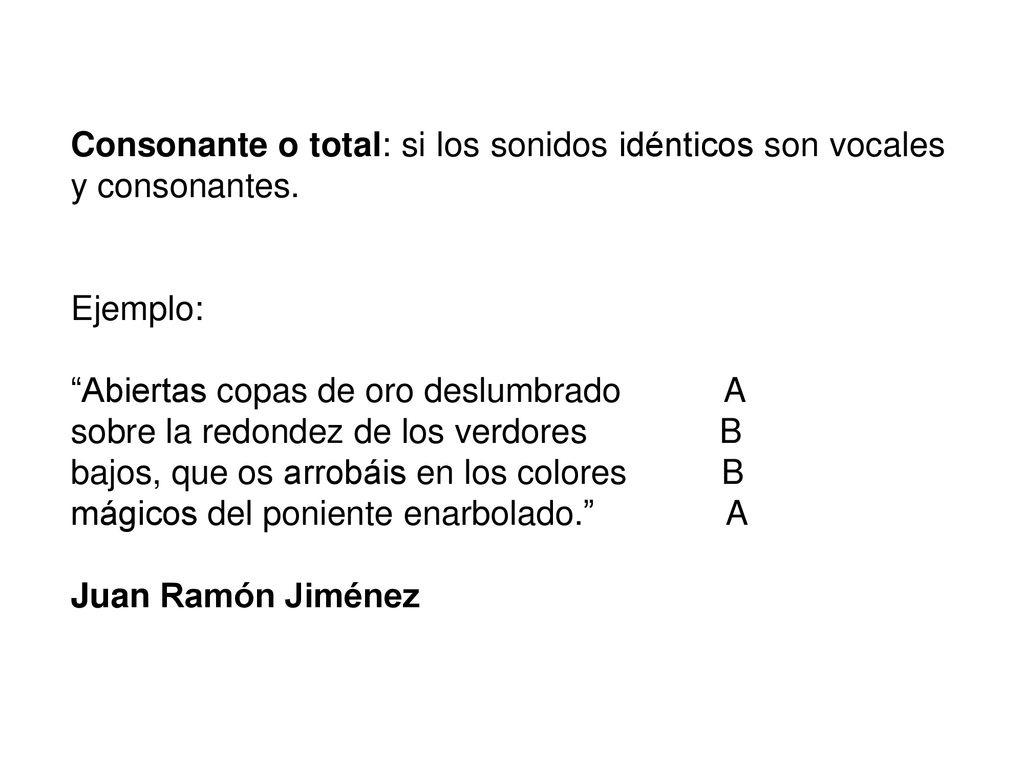 Consonante o total: si los sonidos idénticos son vocales y consonantes.