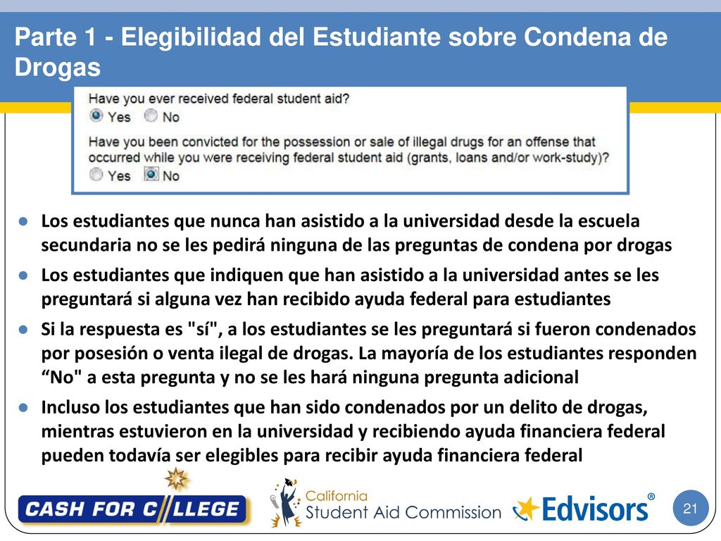 Parte 1 - Elegibilidad del Estudiante sobre Condena de Drogas