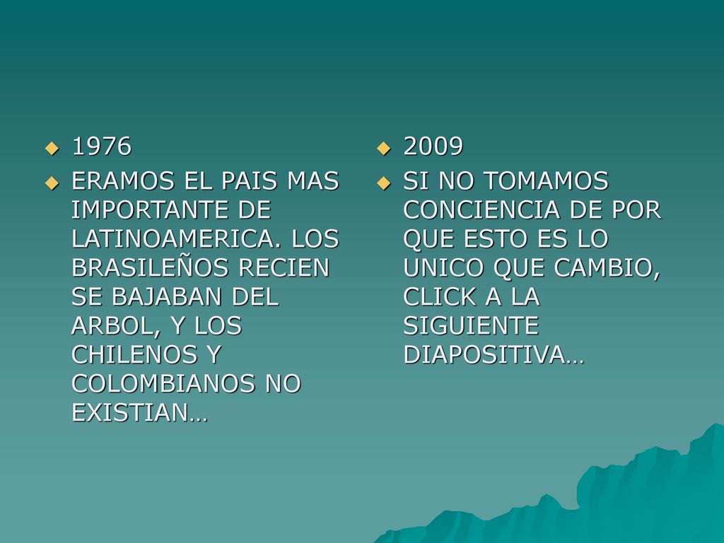 1976 ERAMOS EL PAIS MAS IMPORTANTE DE LATINOAMERICA. LOS BRASILEÑOS RECIEN SE BAJABAN DEL ARBOL, Y LOS CHILENOS Y COLOMBIANOS NO EXISTIAN…