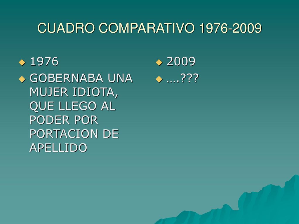 CUADRO COMPARATIVO GOBERNABA UNA MUJER IDIOTA, QUE LLEGO AL PODER POR PORTACION DE APELLIDO.
